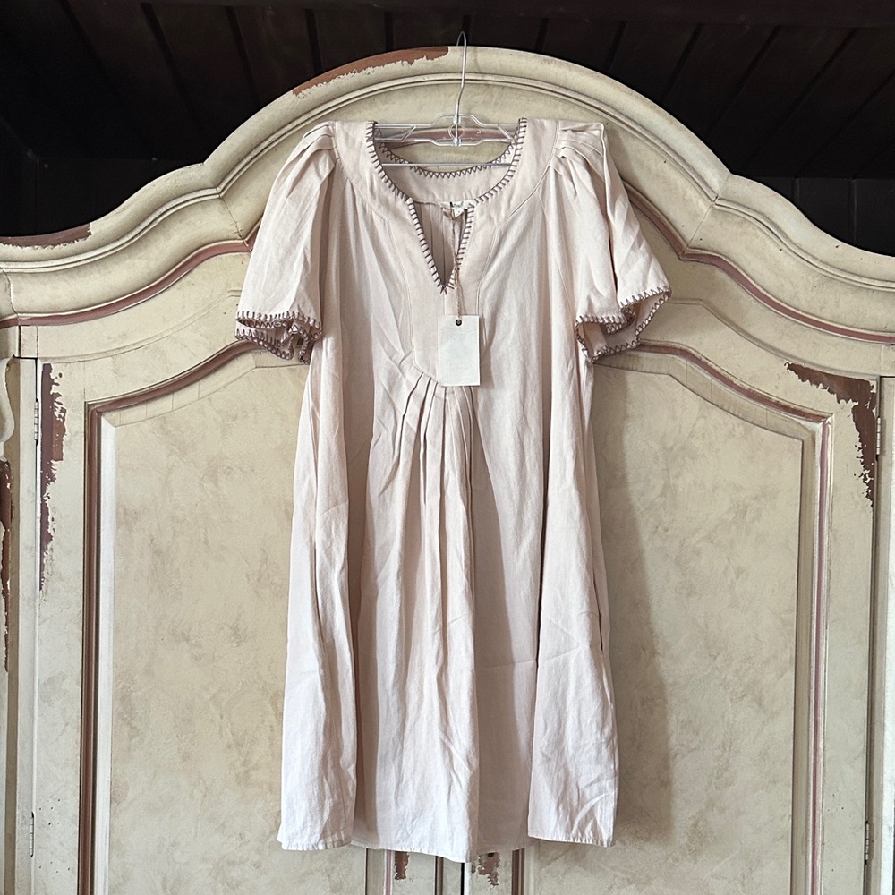 Light Blush Pink Mini Dress with Delicate Trim